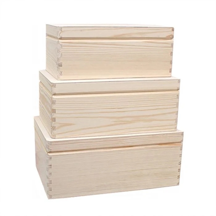 Wooden Storage Box With Hinged Lid